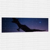 WallClassics - Muursticker - Silhouette van een Dinosaurus in de Nacht - 150x50 cm Foto op Muursticker