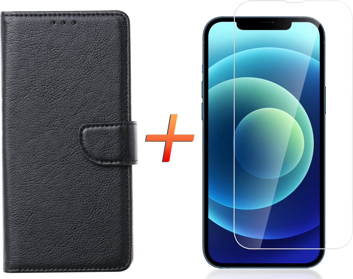 Hoesje geschikt voor iPhone 14 Pro Max Book Case - Portemonnee hoesje - PU Lederen hoes zwart met 1X iPhone 14 Pro Max Screen protector - EPICMOBILE