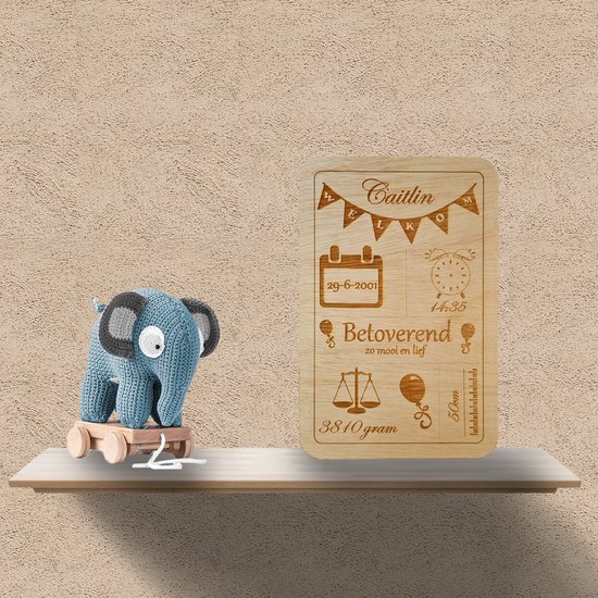 Gepersonaliseerde geboortebord met naam - kraamcadeau, baby - Geboorte Cadeau - Babyshower - Kraamcadeau van Merkloos — afbeelding 2
