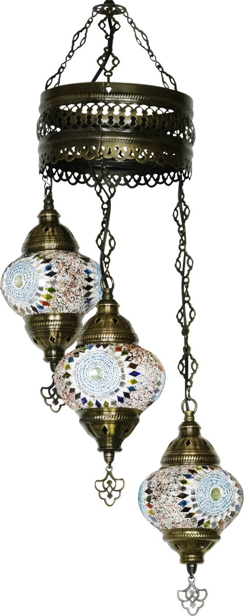 Oosterse mozaiek hanglamp - Mixcolour - Hoogte 70cm - Breedte 20cm - Diameter bol(len) 13,5cm