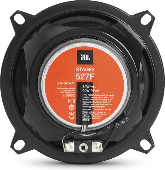 JBL Stage3 527F – Ensemble Haut-Parleurs Voiture 13 Cm 2 Voies 225W Max, Son Pro Puissant Et Profond Pour Upgrade Sono