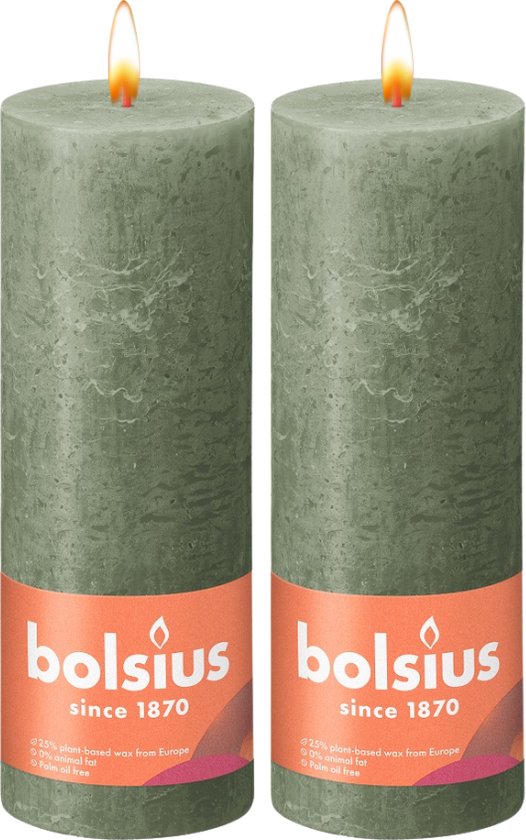 Bolsius Rustieke Stompkaarsen 70 Fresh Olive – 190/68 – 2 Stuks