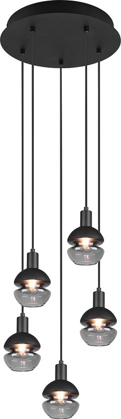 LED Hanglamp - Hangverlichting - Torna Merda - E14 Fitting - 5-lichts - Rond - Mat Zwart - Aluminium