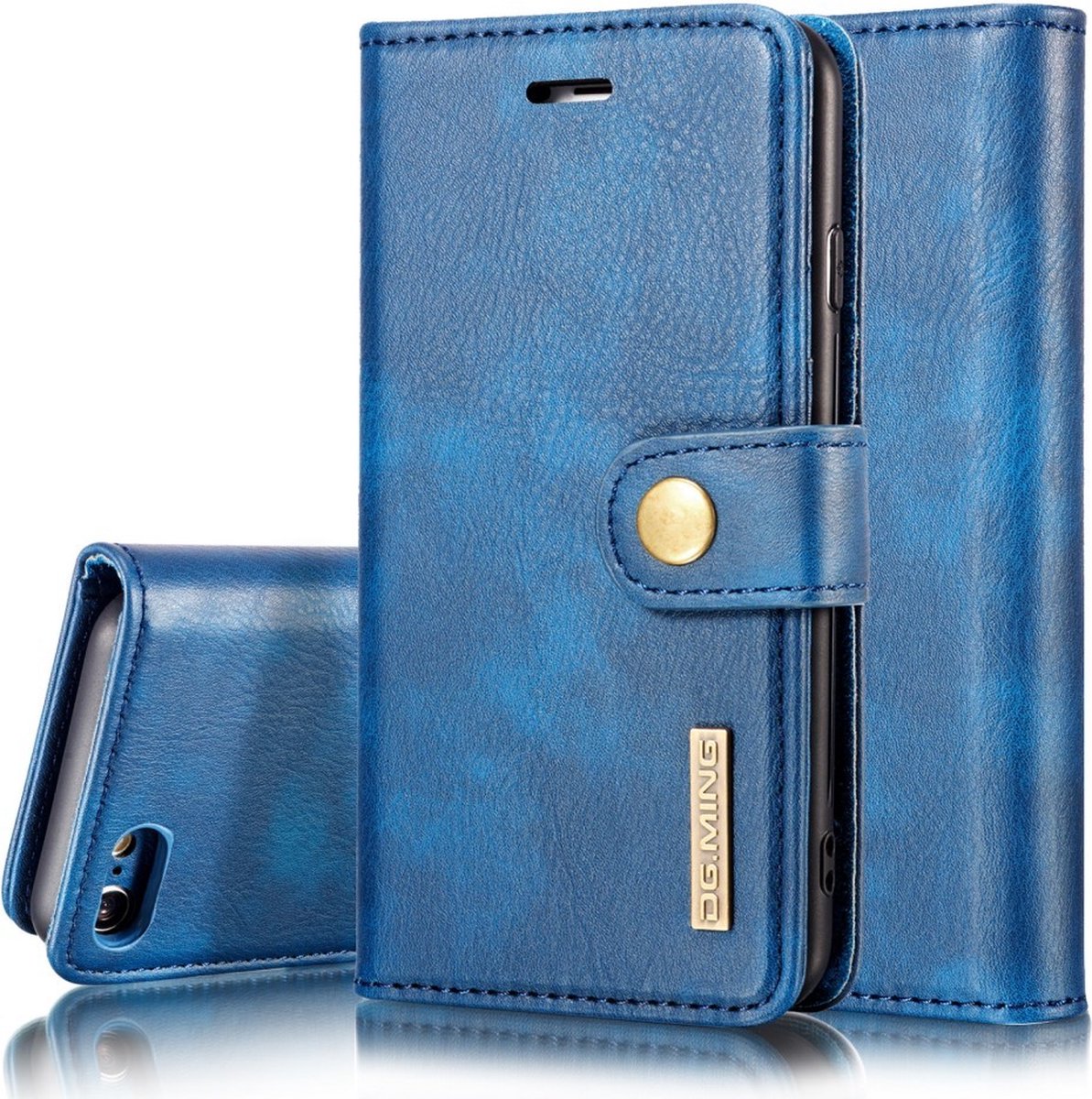 DG.MING Hoesje - Geschikt voor iPhone SE (2022/2020), iPhone 8 / 7 Hoesje - DG.MING 2-in-1 Book Case & Back Cover - Blauw