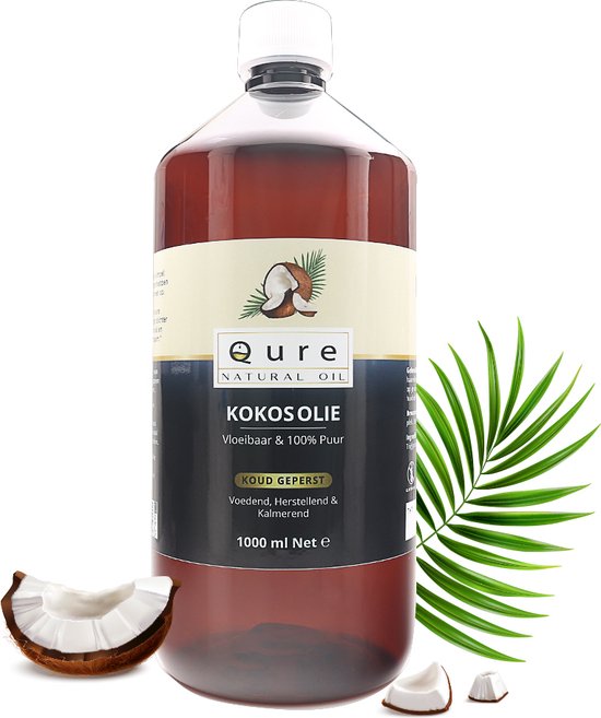 Kokosolie 1 Liter | 100% Puur en Vloeibaar | Food Grade MCT Kokos Olie voor Haar, Huid en Lichaam