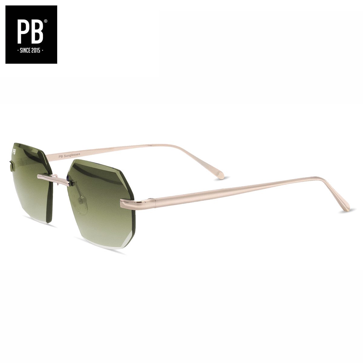 PB Sunglasses - Sierra Gradient Green - Zonnebril heren en dames - Randloze zonnebril - Diamond Cut - Stainless steel - Festival zonnebril
