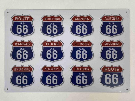 Wandbord - Route 66 Shield Of States