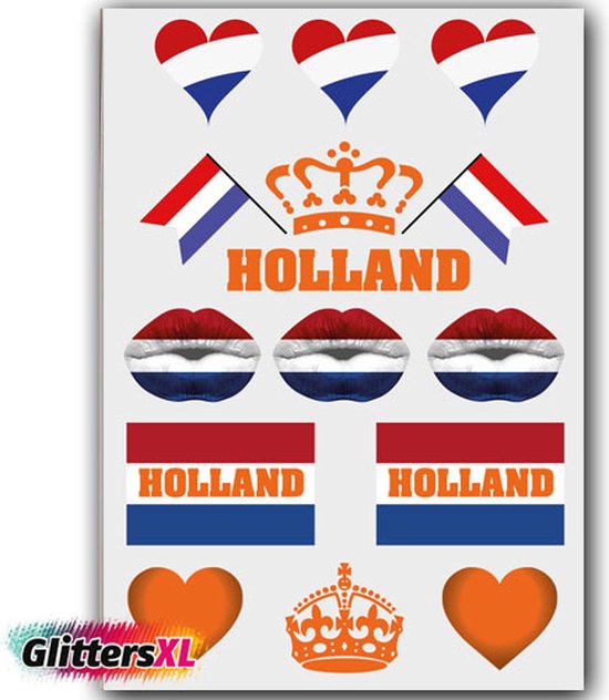 GlittersXL Temporary Tattoo Nederland / Holland Oranje 2 (A5 formaat