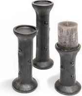 DBT Kandelaar-Kaarsenhouder Terracotta Zwart-Grijs D 11 cm  3 Hoogtes 20 cm | 28 cm | 35 cm  Voordeelaanbod Set van 3 Kaarsenhouders