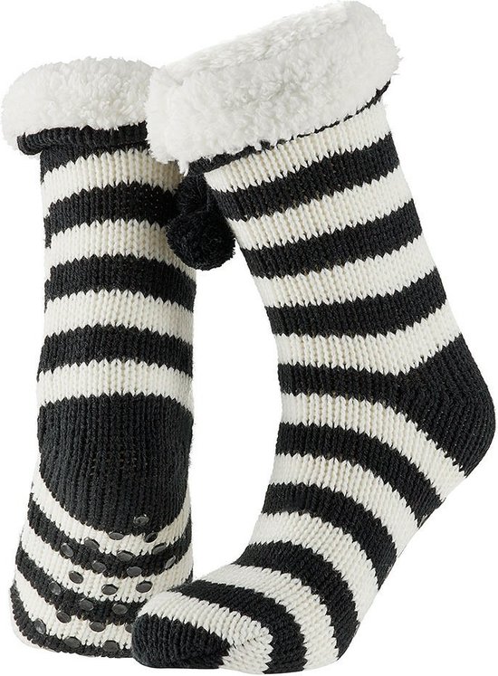 Chaussettes anti-dérapantes polaire/tricot maison/chaussettes pantoufles  noir/blanc... | bol