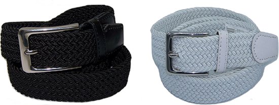 Duopack Zwart Wit XXL - Elastische Comfort Riem - maat 150 - Gevlochten - 100% Elastisch - Nikkelvrije Gesp