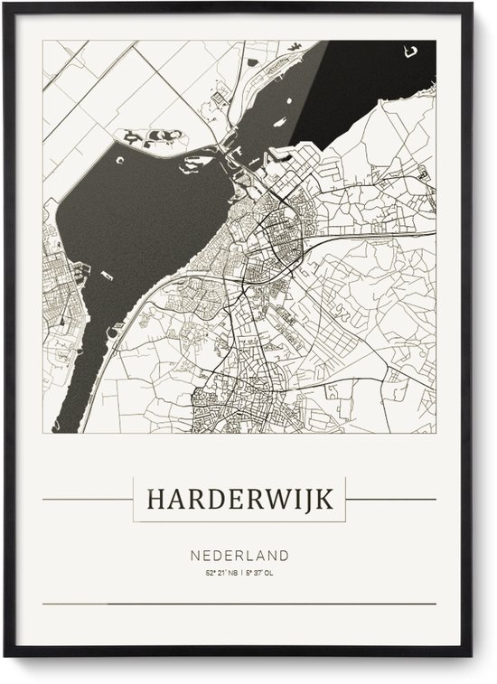 Stadskaart Harderwijk - Plattegrond Harderwijk – city map – muurdecoratie 30 x 40 cm in lijst