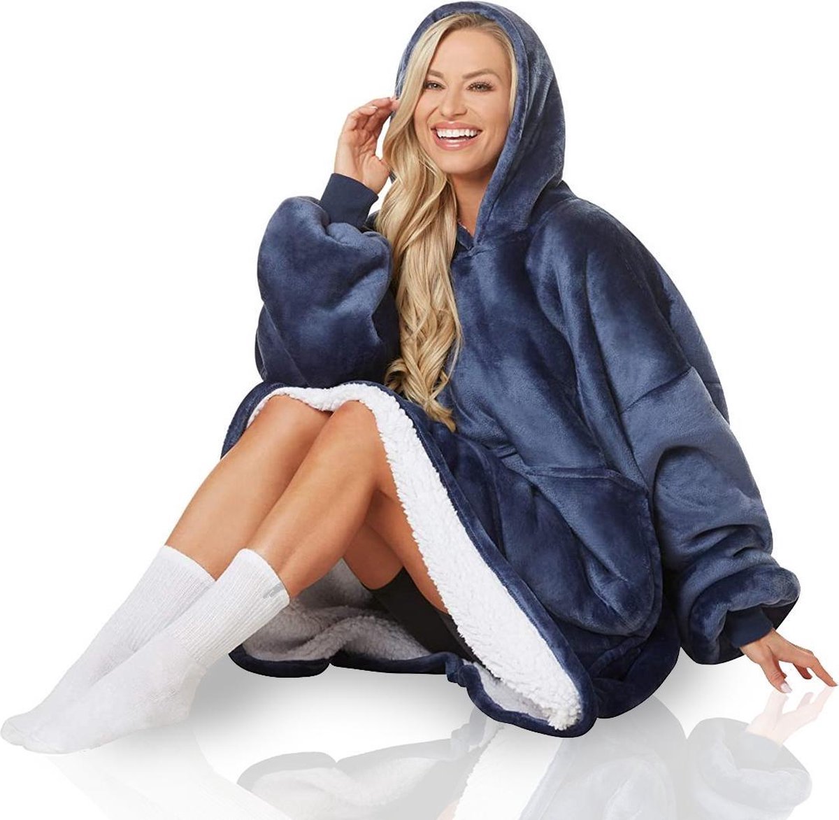 Hoodie Deken Blauw Premium - Deken Met Mouwen Voor Volwassenen - Deken Met Mouwen - Hoodie Blanket - Fleece Deken Met Mouwen - Merkloos