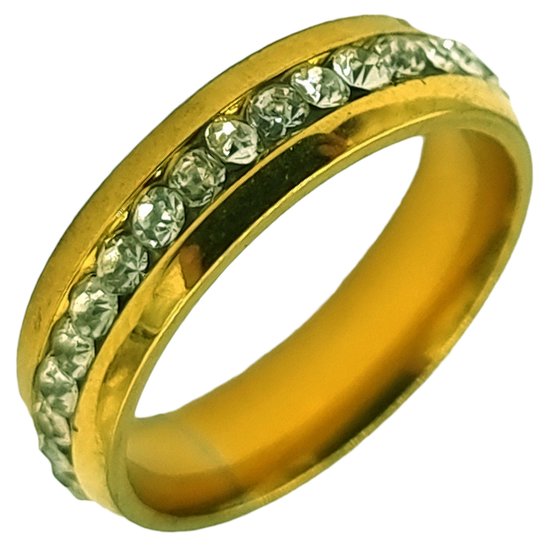 Bague dorée sertie d'une rangée de zircons.