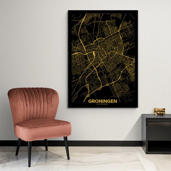 Poster Plattegrond Groningen - Papier - 100x140 cm | Wanddecoratie - Interieur - Art - Wonen - Schilderij - Kunst