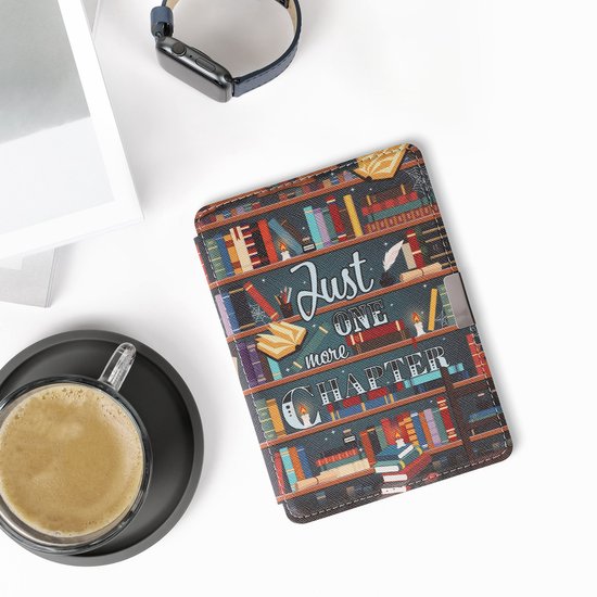 kwmobile e-reader hoesje geschikt voor Kobo Aura Edition 2 hoes - E reader flip case met magnetische sluiting - Ereader cover - bibliotheek design in meerkleurig van Merkloos — afbeelding 4