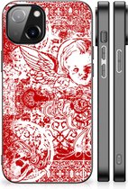 Back Case TPU Siliconen Hoesje Geschikt voor Apple iPhone 14 GSM Hoesje met Zwarte rand Angel Skull Red