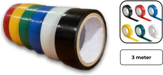 PD® - Tape - Isolatietape / PVC Tape - 18mm x 3m - 6 stuks - Zwart / Groen / Blauw / Wit / Rood / Geel - Rubber Tape - Isolatieband