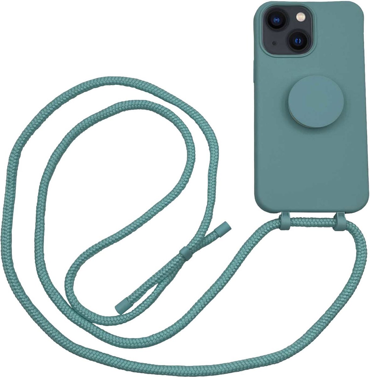 Høyde - 2 in 1 Socket houder en Necklace Backcover hoes - iPhone 13 - Donkergroen