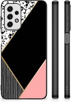 TPU Silicone Hoesje Geschikt voor Samsung Galaxy A23 Telefoonhoesje met Zwarte rand Black Pink Shapes