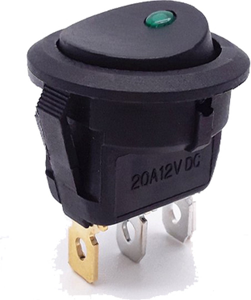 Earu® - KCD3-12 - Wipschakelaar - 3-pins - Rond - 12V - Max. 20A - LED indicator Groen