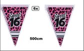 6x Vlaggenlijn Sweet 16 panter roze 500cm - Verjaardag thema feest party vlaglijn fun panter
