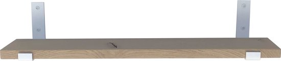 GoudmetHout Massief Eiken Wandplank - 160x15 cm - Industriële Plankdragers L-vorm Up - Staal - Mat Wit - Wandplank hout