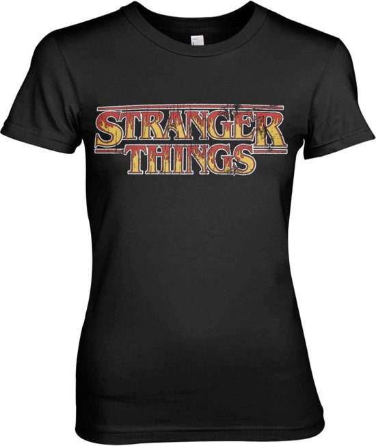 Stranger Things Dames Tshirt Fire Logo Zwart