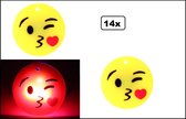14x Smiley kusje pin met licht - Themafeest festival party smiley fun verjaardag uitdeel