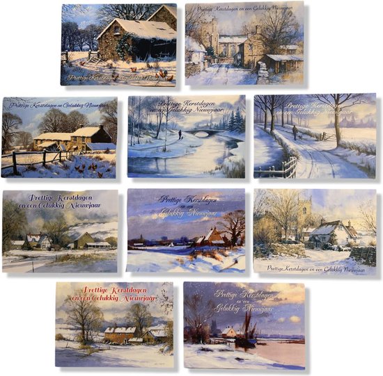 100 Luxe Kerst- en Nieuwjaarskaarten met Pen - 9,5x14cm - 10 x 10
