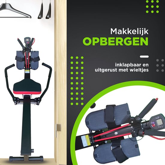MaxedMore Roeitrainer - Fitness Roeimachine - Roeiapparaat met Weerstand - Fitness Apparaten voor Thuis - Hometrainer - 12 Weerstanden - Inklapbaar - Zwart