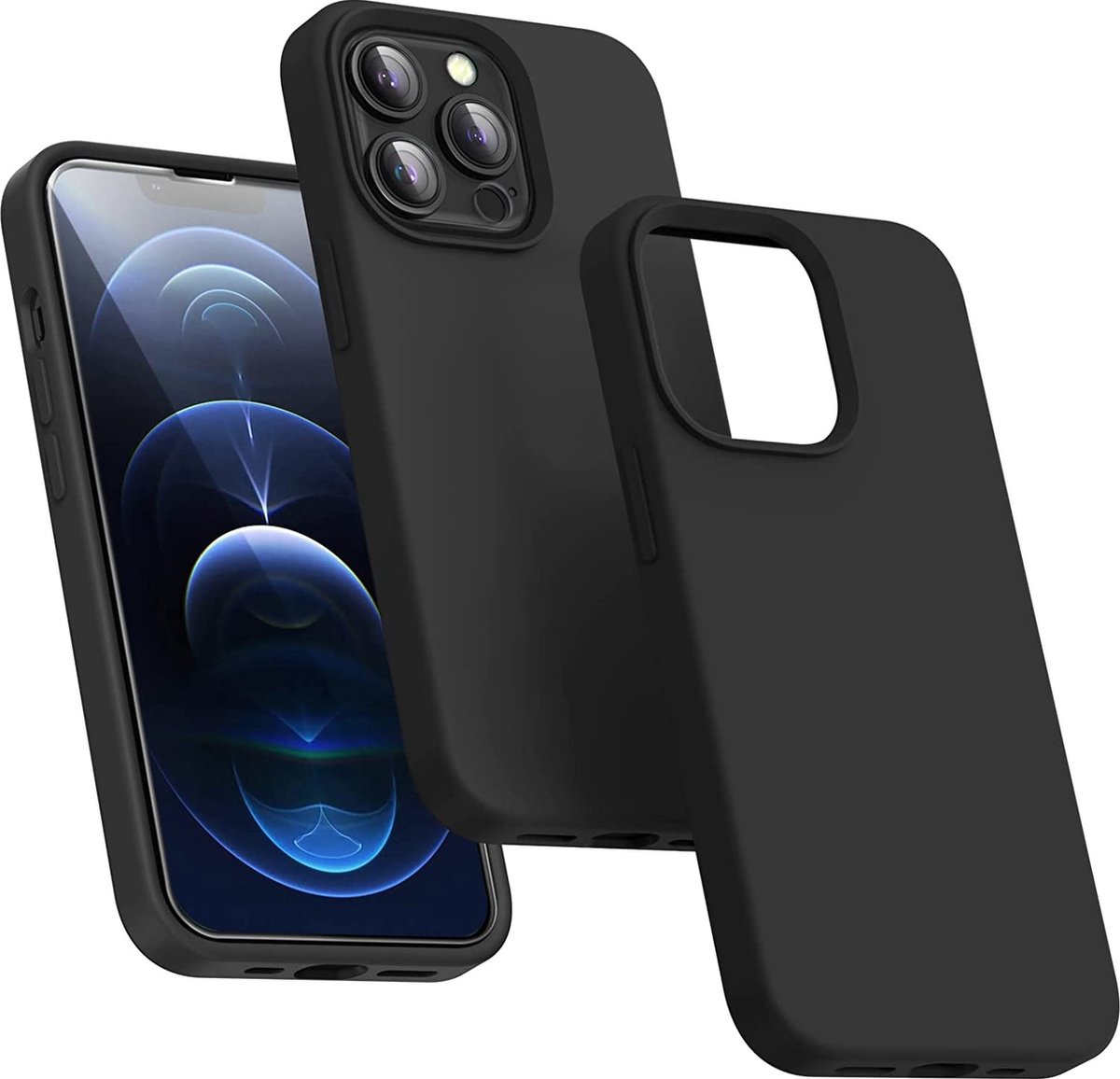 Hoesje Geschikt voor iPhone 14 Pro Max – Liquid Siliconen Backcover – Zwart