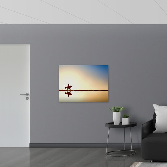 WallClassics - Verre Acrylique - Cavalier au bord de l' Water avec le soleil couchant - Photo 100x75 cm sur verre acrylique (avec système d'accrochage)