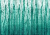 Fotobehang - Vlies Behang - Aquarel Geschilderde Bomen - Bos - 312 x 219 cm