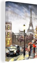 Canvas - Olieverf - Schilderij - Parijs - Stad - Eiffeltoren - 80x120 cm - Muurdecoratie - Interieur