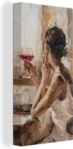 Canvas - Schilderij - Olieverf - Wijn - Vrouw - 40x80 cm - Schilderijen op canvas