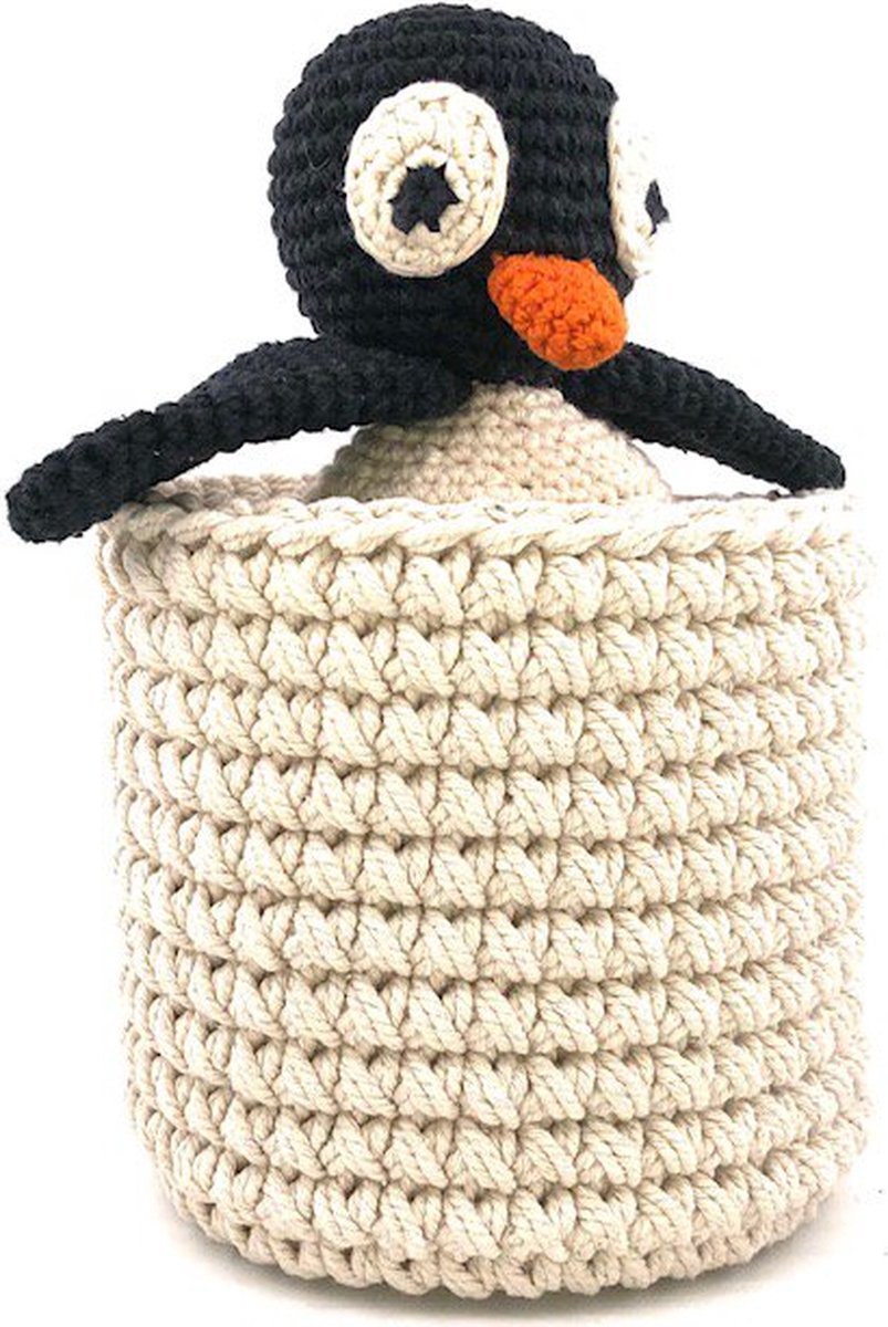 Luna-Leena duurzaam mandje (zonder pinguin/plant) - katoen - gebroken wit - hand gehaakt in Nepal - opberger - plantenmand - kinderkamer - kamerdecoratie - basket