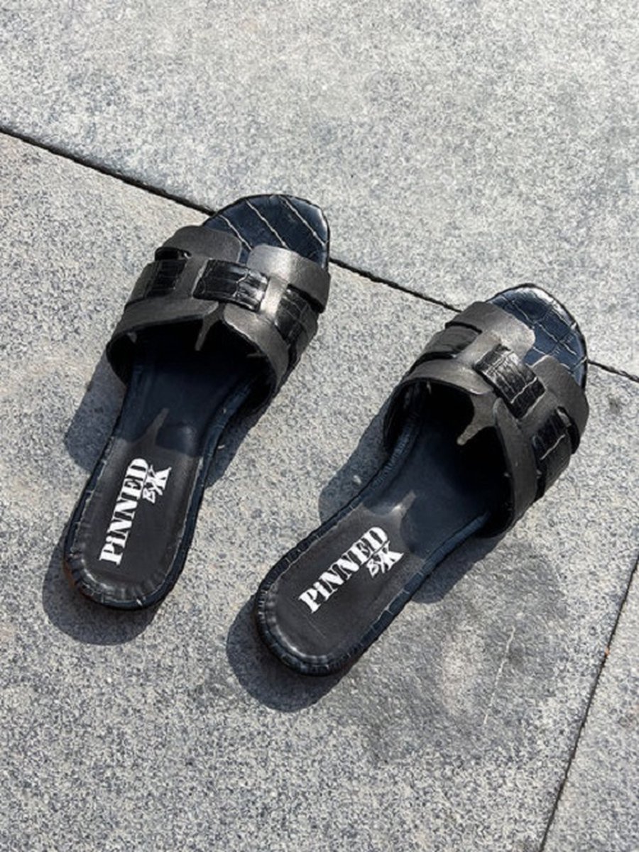 Pinned By K -Slipper Olivia - Black - Leren Slippers - Zwart Real Leather - Maat 38
