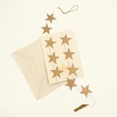 Luna-Leena duurzame slinger wenskaart sterren goud L1.15 cm - eco papier - handmade in Nepal - kerstkaarten - jubileum - geboorte - beterschap - babyshower - verjaardag - feest - kerstcadeau - kerstboom, kerst, slingerkaart, nieuwjaar, gold stars