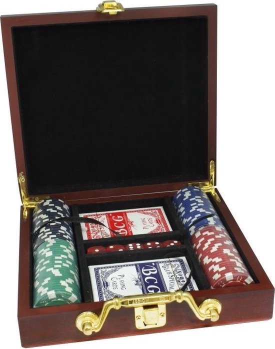 Thumbnail van een extra afbeelding van het spel Pokerset Luxe in houten koffer - Texas Holdem Poker set in kist