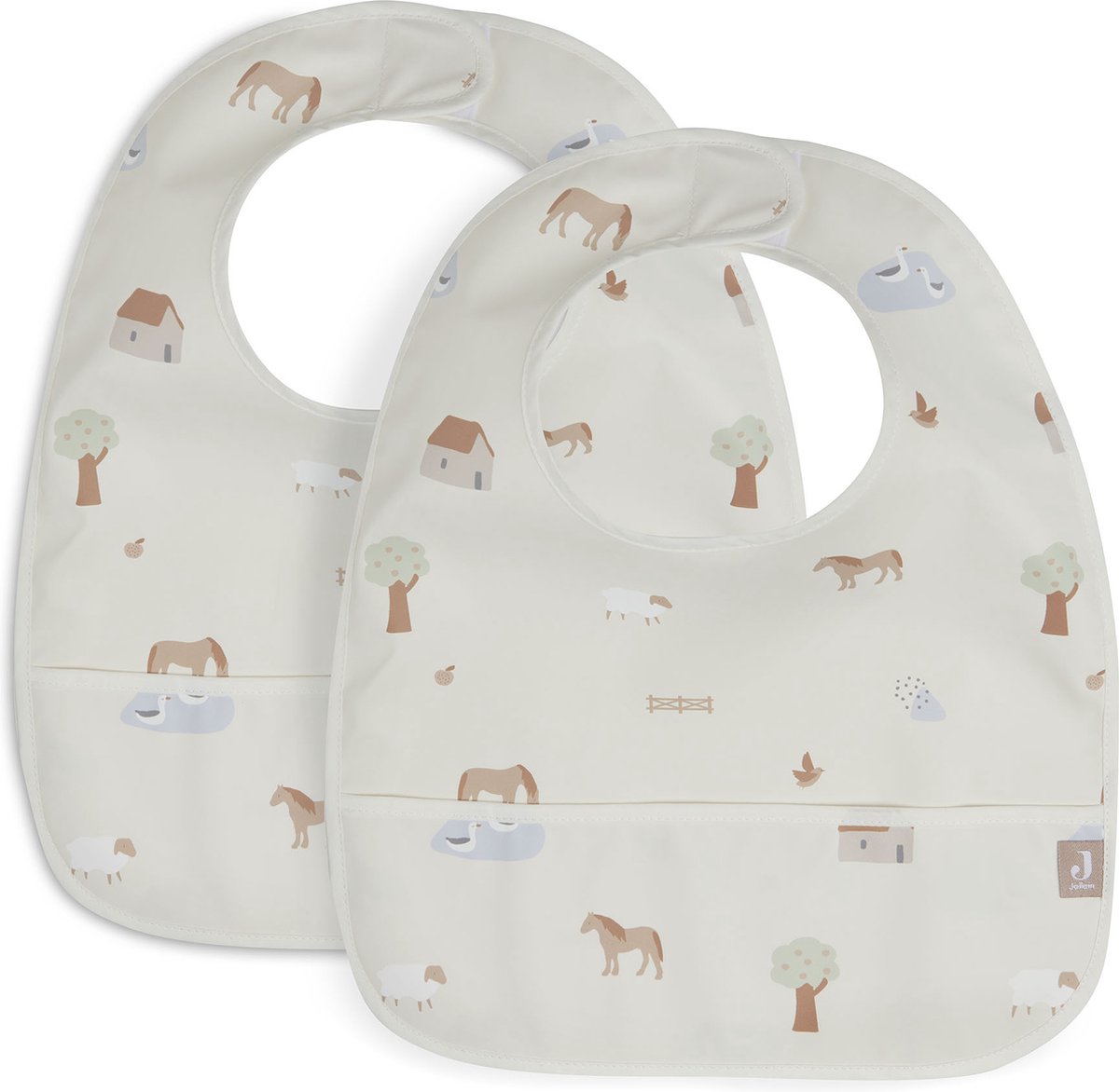 Goedkoopste Jollein - Slab Waterproof (Farm) - Polyester - Polyurethaan - Slabbetjes Baby - 2 Stuks - 40 cm