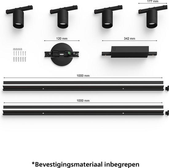 Philips Hue Perifo railverlichting plafond - wit en gekleurd licht - 4-spots - zwart - basisset - Philips Hue