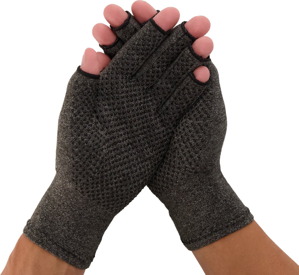 Medidu Artrose Handschoenen - Reuma Handschoenen met Antisliplaag - Artitis Handschoenen met Open Vingertoppen - Per Paar - Grijs - XL