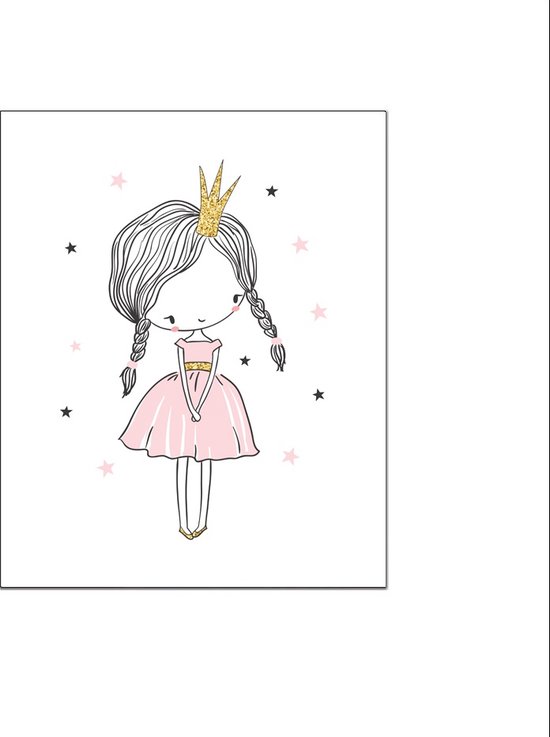 PosterDump - Lief meisje prinses met gouden kroon - baby / kinderkamer poster - 50x40cm