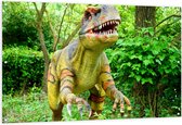 WallClassics - Tuinposter – Dinosaurus in het Bos - 150x100 cm Foto op Tuinposter  (wanddecoratie voor buiten en binnen)