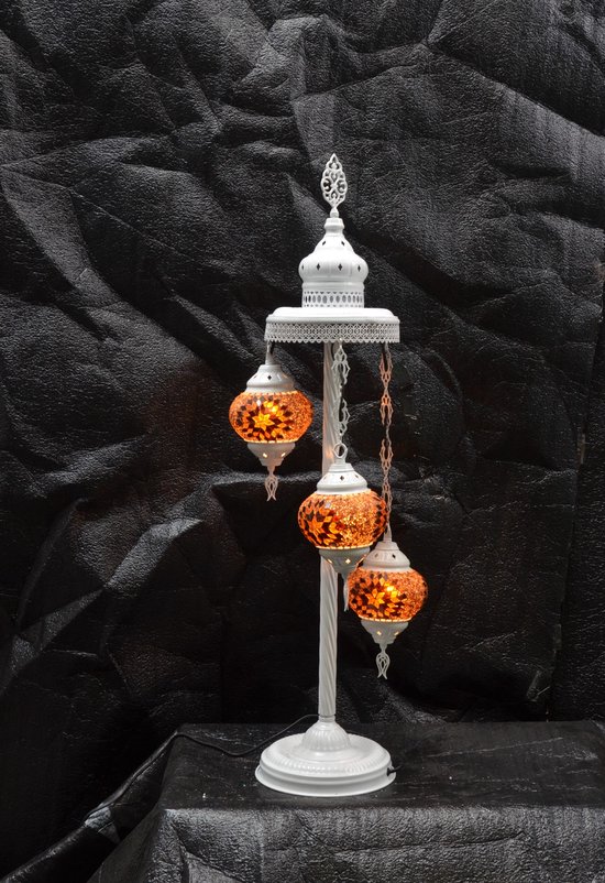 Turkse tafellamp 3 glazen bollen Oosterse staandelamp bruin mozaïek