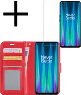Hoes Geschikt voor OnePlus Nord CE 2 Hoesje Book Case Hoes Flip Cover Wallet Bookcase Met Screenprotector - Rood