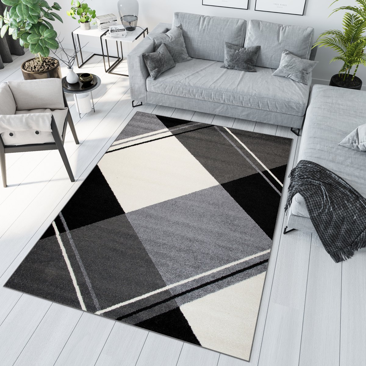 Tapiso Jawa Vloerkleed Grijs Geometrisch Woonkamer Tapijt Maat- 120x170
