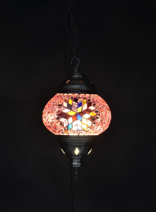 Suspension Lampe Mosaïque Lampe Orientale Hauteur 53 cm Rose faite à la Handgemaakt