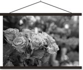 Gebruikt, Posterhanger incl. Poster - Schoolplaat - Bos verse rozen in de bloemenwinkel - zwart wit - 120x80 cm - Zwarte latten tweedehands  Nederland